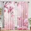 2pcs  2D plane printing Minimalist Curtains Cherry blossom spring scenery Durable Polyester (without rod) Decorations Inside