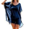Swimsuit Cover Up Solid Color Loose Bikini Dress See-through Tassel for Holiday
