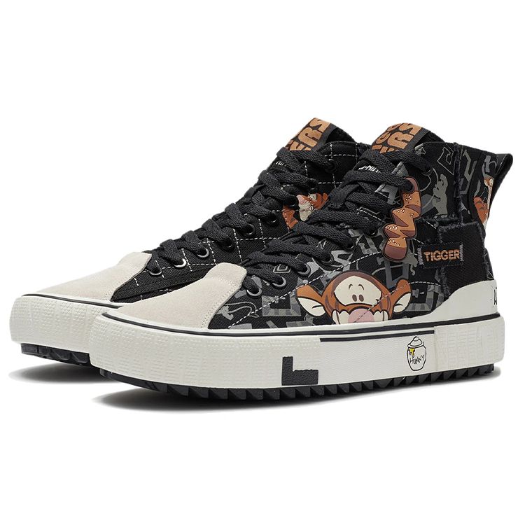 Disney X Li Ning Tigger Classic Casual High-Top Sneakers Men sneakers Black White AGCS333-1