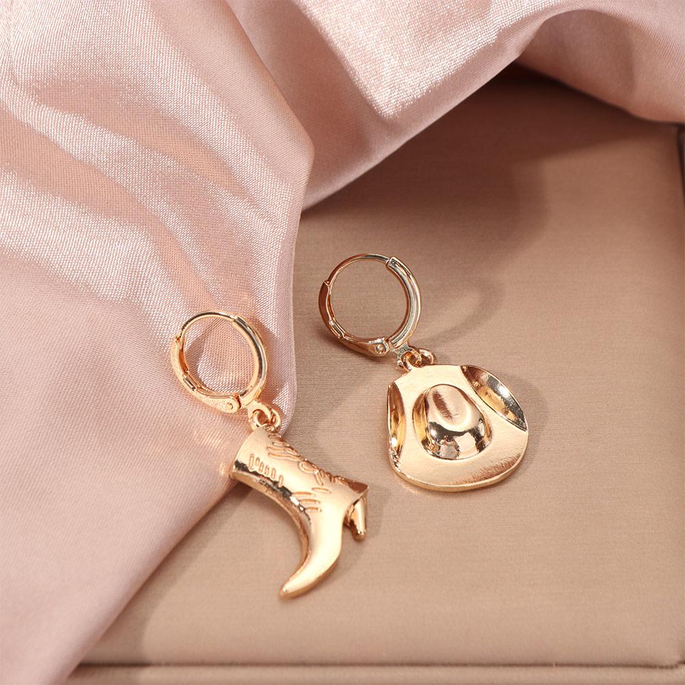 Coo Cowboy Hat Boot Earring Fashion Geometric Pendant Earrings Asymmetric Charms Earrings Unisex