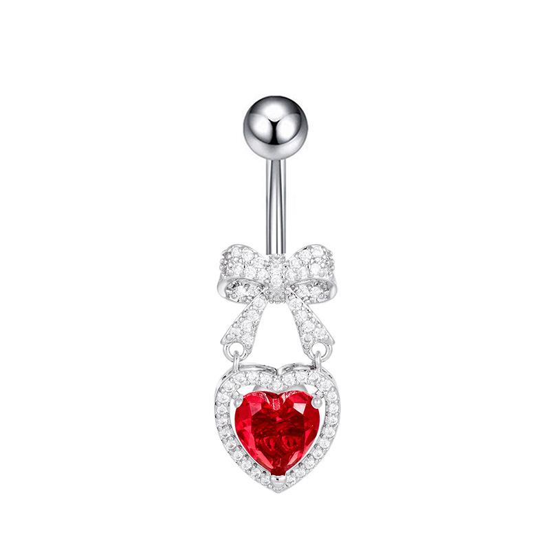 Stainless Steel Hypoallergenic Navel Belly Button Rings Cute CZ Heart Bow Decor Body Jewelry for Summer Beach Wear