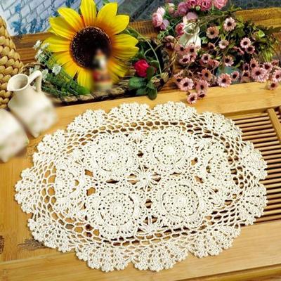 Dining Placemat Decoration Oval Table Vintage Hand Crochet Cotton Lace