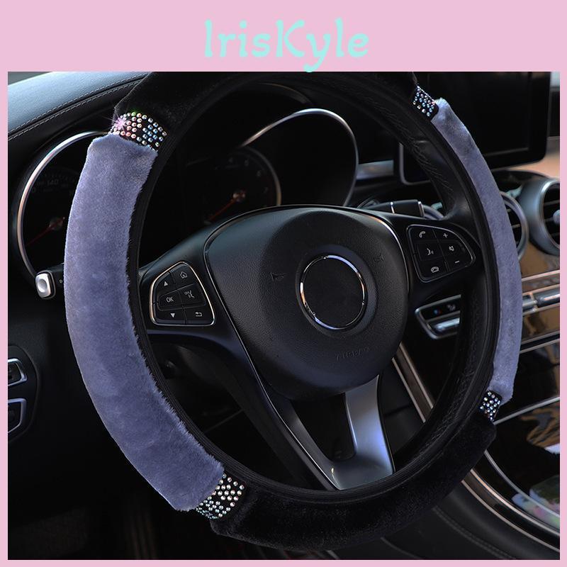 Steering Car Wheel Universal Cover Glitter Bling Plush Warm Winter Protection Nonslip Telescopic Rhinestones Car Decoration Accessories For Women
