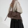 Suede Tote Bag Women's Fashion Shoulder Bag with Lace Up Detail and Adjustable Crossbody Strap
