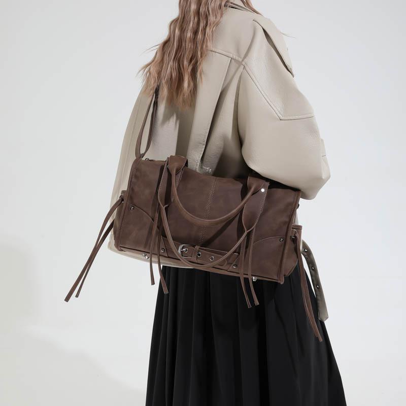 Suede Tote Bag Women's Fashion Shoulder Bag with Lace Up Detail and Adjustable Crossbody Strap