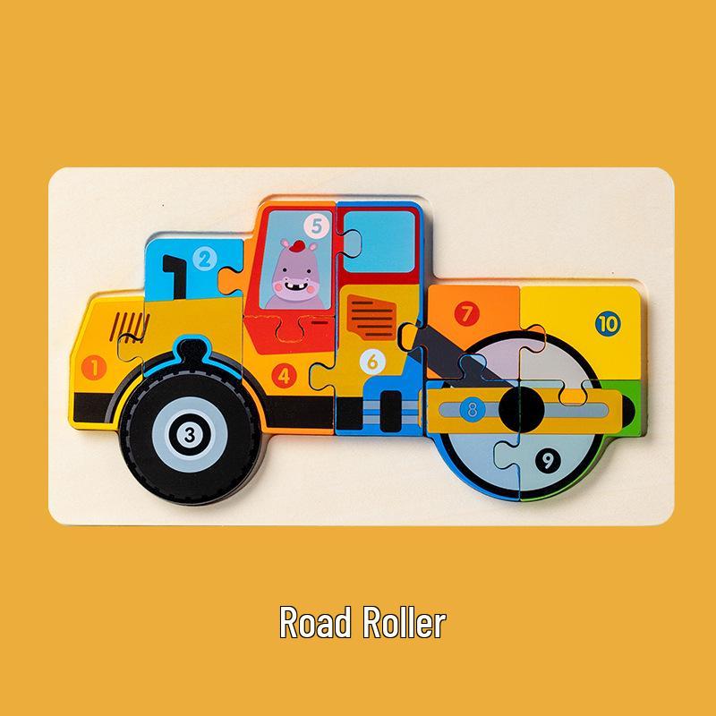 Kids' 3D Wooden Engineering Vehicle Puzzle & Matching Board Toy