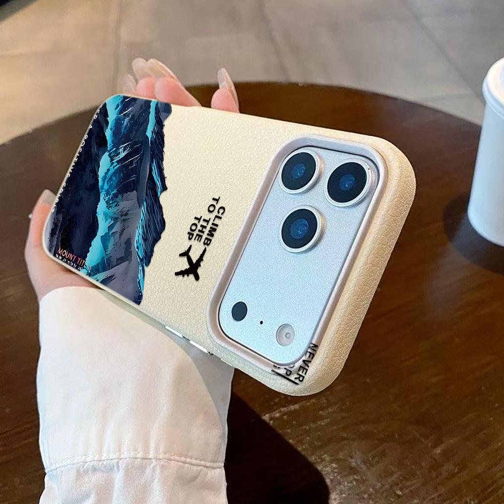 For iPhone 17 16 Pro Max 15 14 13 12 11 Case Mountain Motif Scenery Cover For iPhone 11 16 Plus Faux Leather Funda