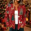 Dames Kerstprint Lange Mouwen Gebreide Vest Knopen aan de Voorkant Casual Trui