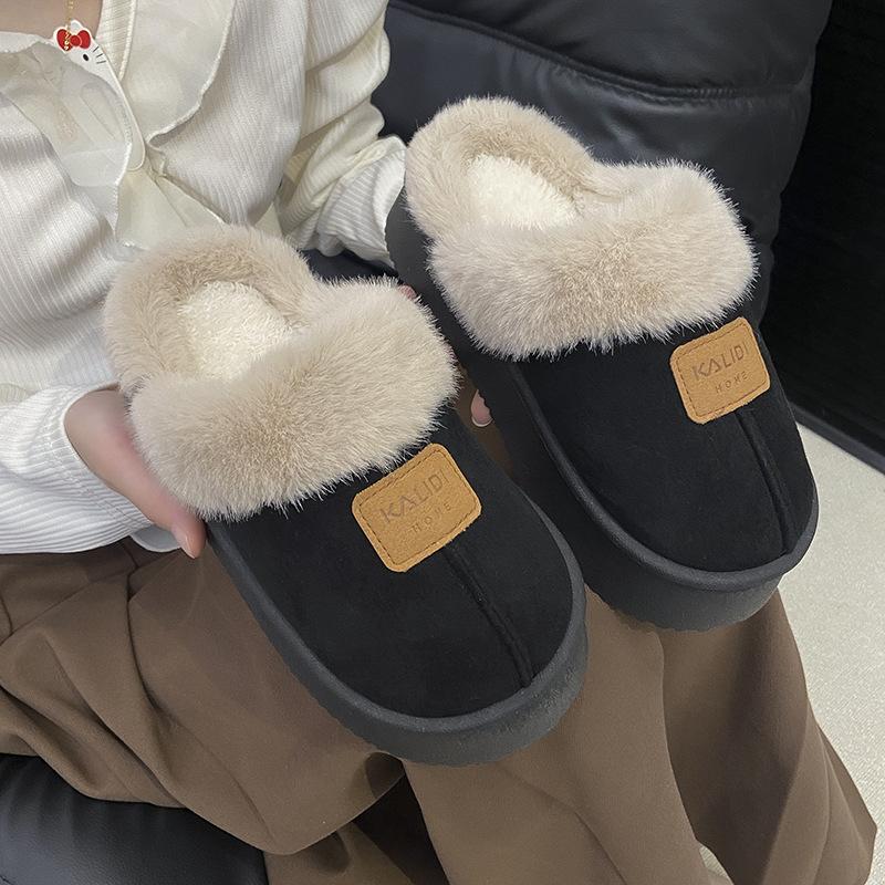 Women's Baotou plush slippers padded warm winter thick bottom heightened home slippers casual walking indoor shoes snow cotton slippers