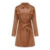 Womens Long Sleeve Faux Leather Trench Coat With Belt British Style Elegant Outerwear