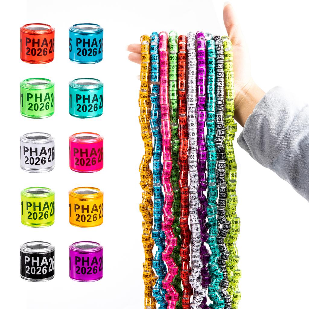 PHA 2026 Pigeon Foot Rings Inner Diameter 8mm Aluminum Plastic Bird Parrot Quail Leg Rings with Number Multi-colors 1 Pack/50Pcs