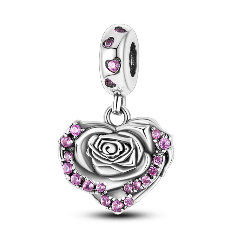 925 Silver Valentine's Day Love Pink Series Beads Suitable For Pan Bracelet Diy Anniversary Jewelry Gift