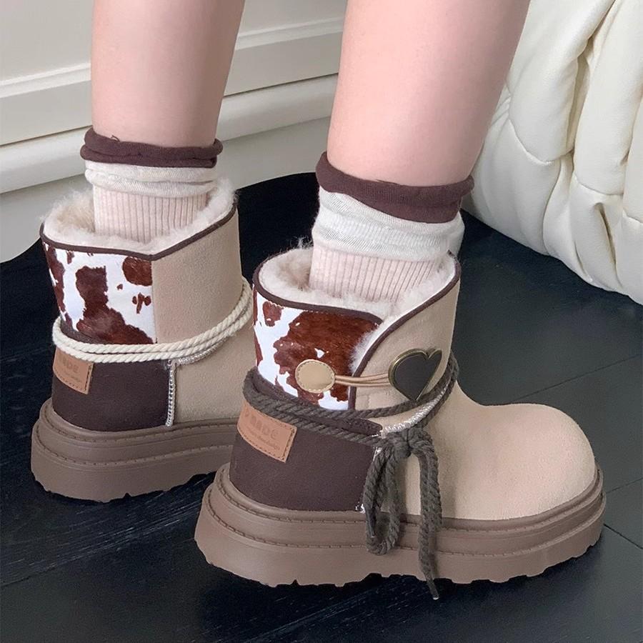 Soft leather version~ Mint chocolate snow boots 2024 winter new thick-soled versatile non-slip velvet warm Martin boots