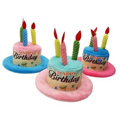 Pet Birthday Hat-Cute Plush Dog & Cat Eco-Friendly Polyester Print Ins Summer Party Accessories 3 Colors Available