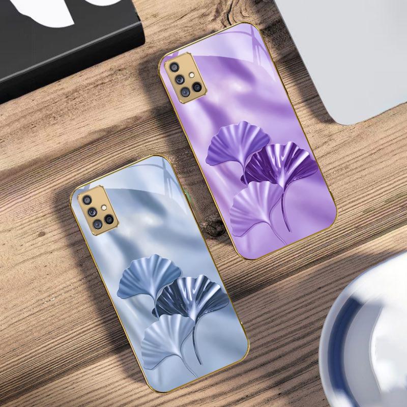 Luxurious Ginkgo Leaves For Samsung A 01 52S 04 05S 10 12 13 22 23 24 36 42 M02 Note 10 20Ultra 8 9 Golden glass phone case
