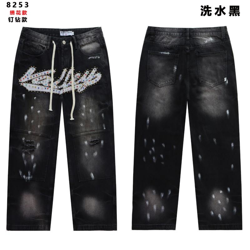 Vintage Washed Distressed Hoodie Denim Pants Set Mens Streetwear Oversized Cotton Sweatshirt Casual Outfit