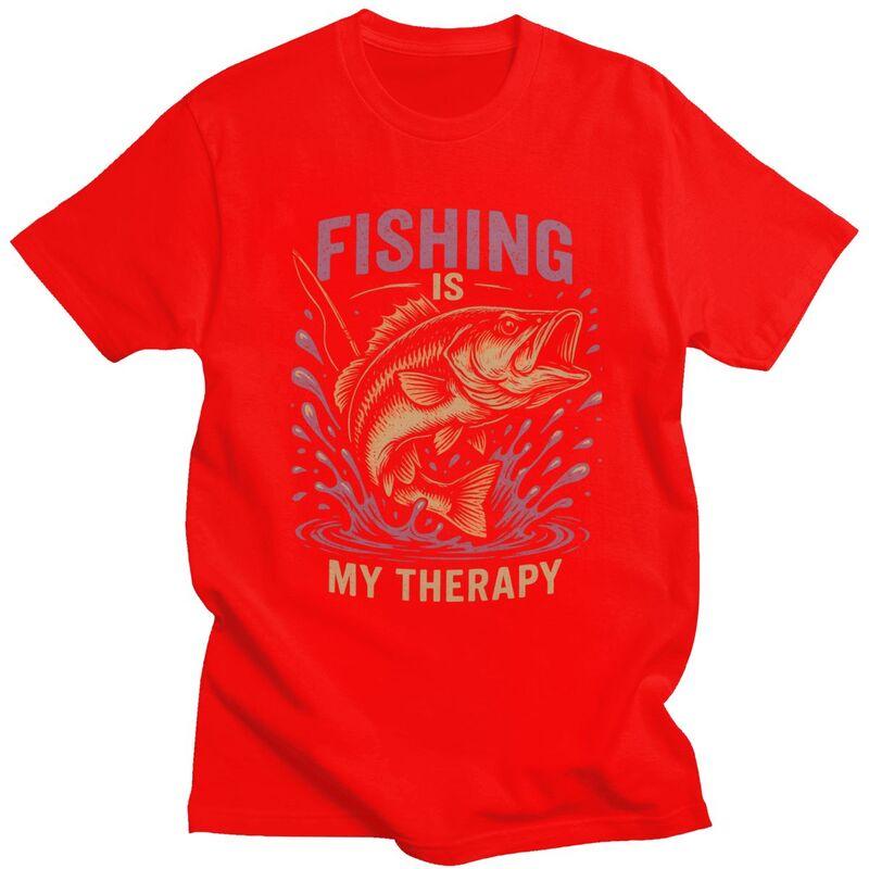 

Fishing Is My Therapy T Shirt Men Short Sleeve Angler Fishman Lover Tshirts Casual Tee Tops For Husband Father Oversized Tshirt S