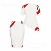 Women Plus Size White Star Printed Round Neck Short Sleeve Two Piece Set Asymmetric Top Pencil Skirt