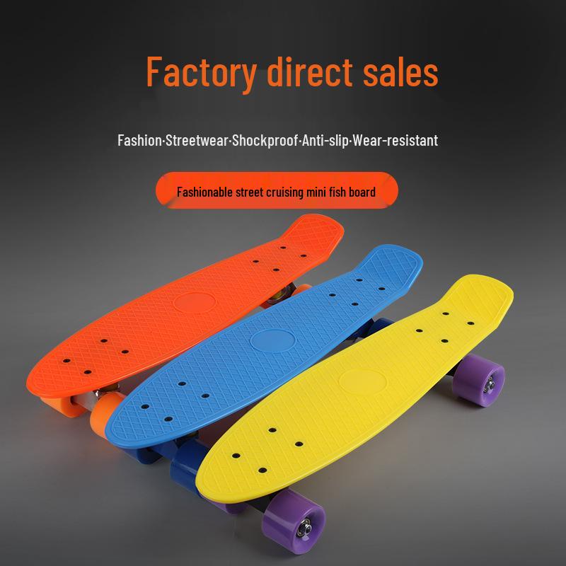 22" einfarbiges Kunststoff-Kinder-Skateboard - Anfänger Teenager 4-Rad Street Style Single Kick Board