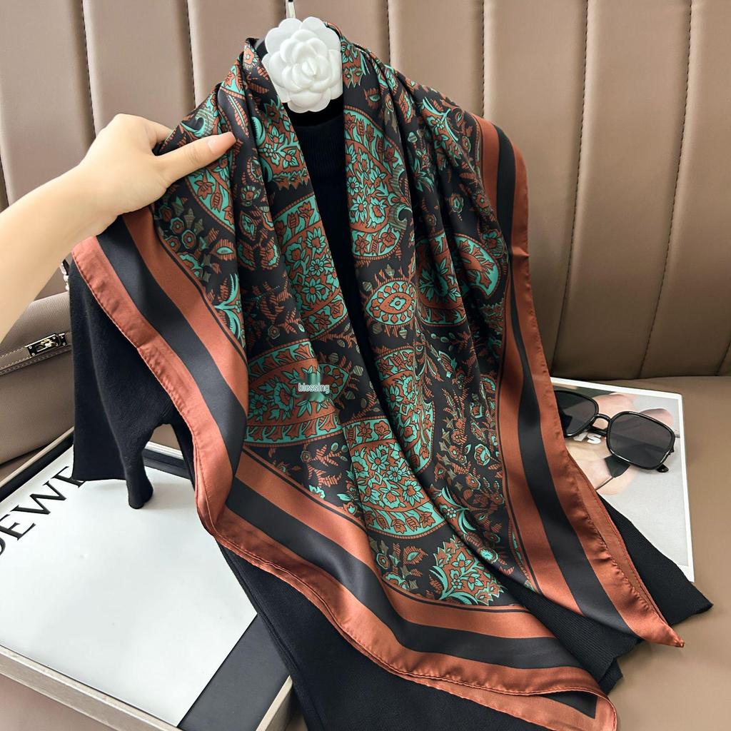 Silk Neckerchief: 90x90 Large Chic Square Scarf for Women - Perfect for Spring, Autumn, Winter Fashion