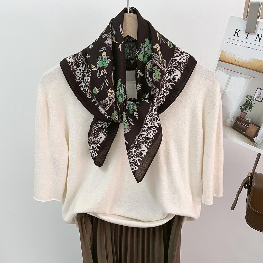 Small Cuihua Neck Protection Silk Scarf Spring Out Foreign Versatile Windproof Scarf Women'S Cotton And Linen Square Scarf