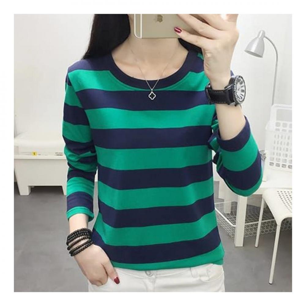 Navava Long Sleeve Simple STripe Round Neck T shirT nT1474