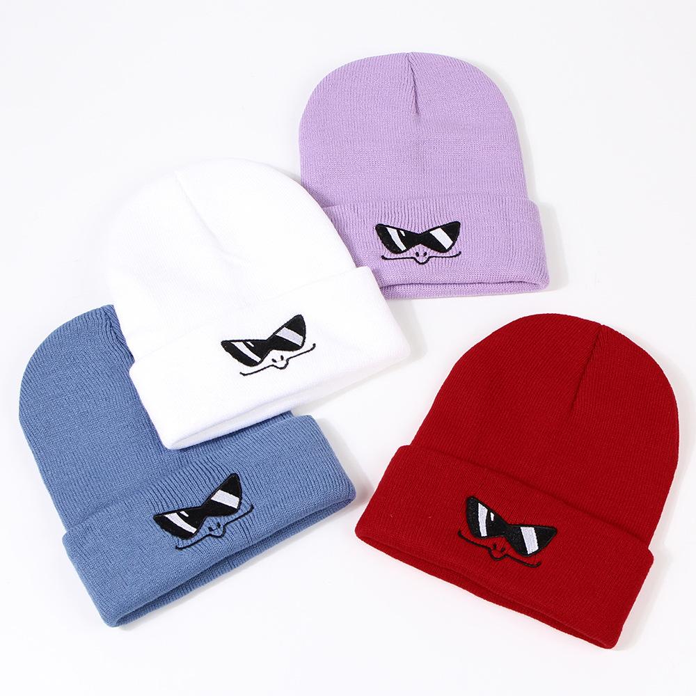 Versatile Hat Style Funny Embroidered Solid Unisex Warm Hatsbeanie Knitted