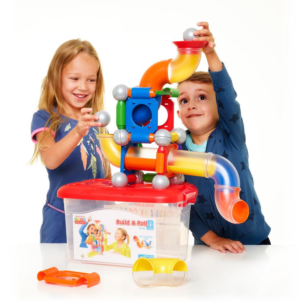 SmartMax Magnetic Building Blocks for Build 44 with Authentic Toddlers, Play, & Roll, Pieces, Case, SMX909,