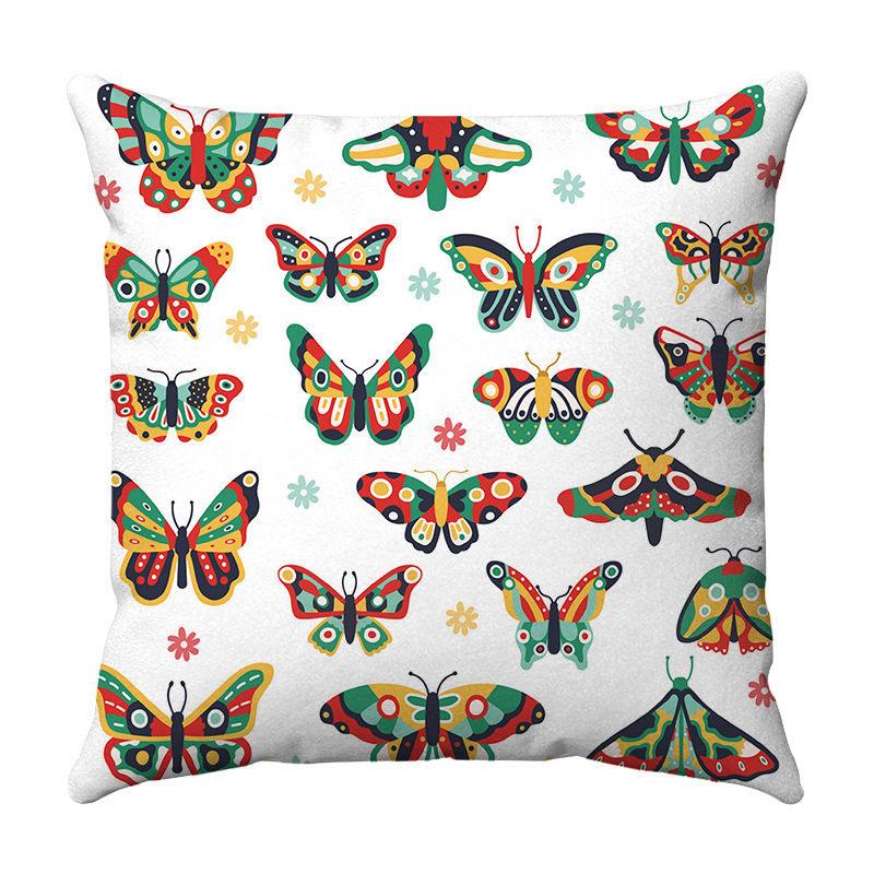 Seamless Watercolor Butterfly Digital Printing Short Plush Pillow Covers for Car Sofa Office Cushion Cover Home Goods 60x60cm