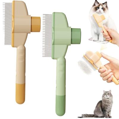 Pet Comb with Long & Short Stainless Steel Metal Teeth for Shedding and Tangles, Durable Self-Cleaning Cat Comb for Grooming with Release Button