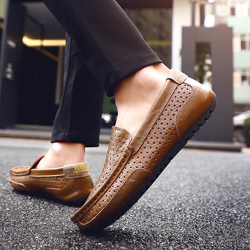 Summer Classic Men Casual Shoes Brand Formal Business Genuine Leather Breathable Outdoor Walking Loafers Shoe Large Size