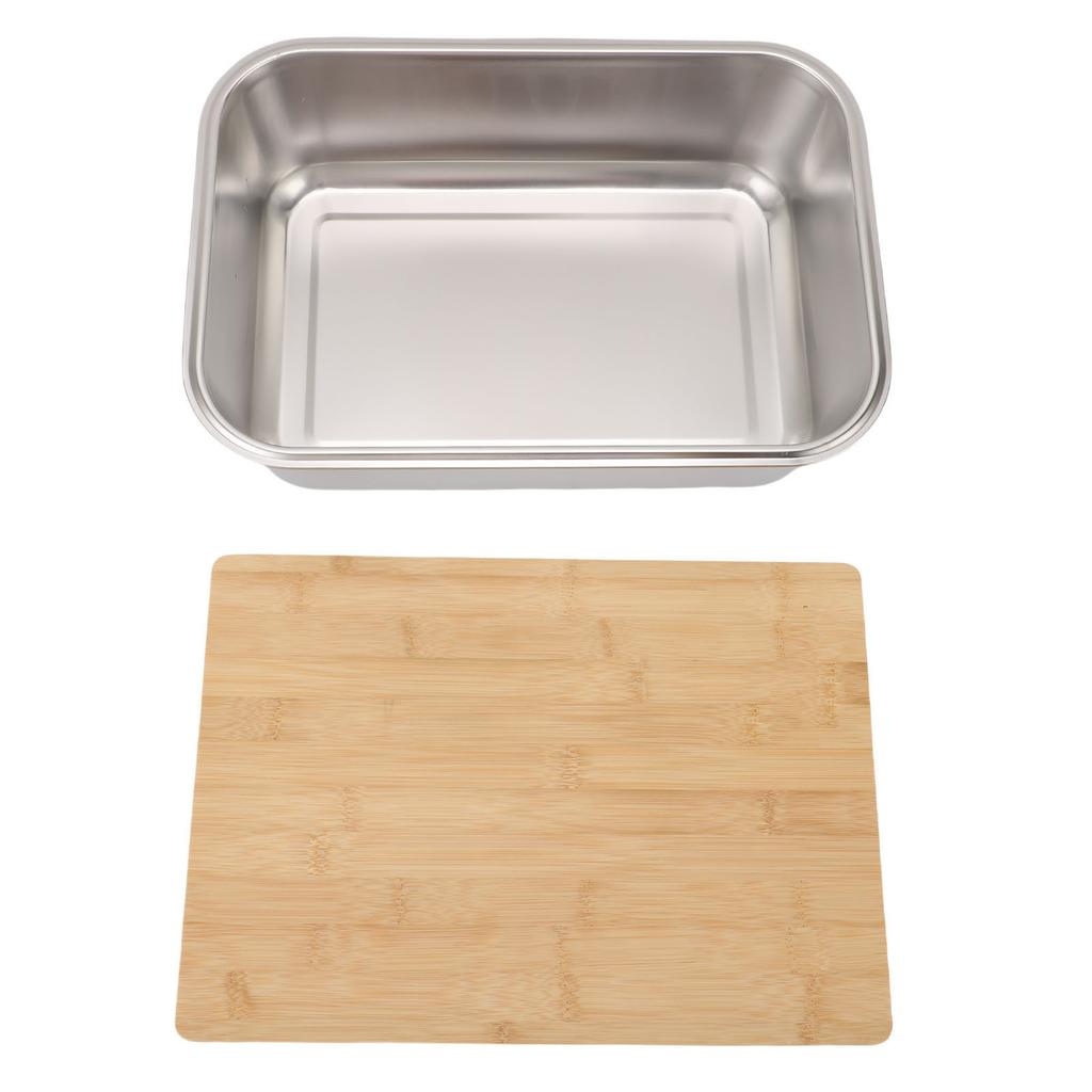 Stainless Steel Dish Basin Tub with Wooden Cover Lid Multifunction Sink Fruit Vegetable Washing
