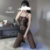 Allure Bodysuit Set: Fishnet Stockings & Open Crotch, Versatile Uniform Style for Mature Women, Plus Size, Black