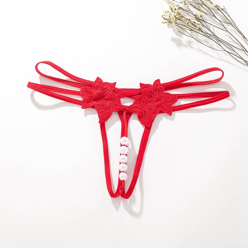 Sexy G-string T Panties Female Underwear Lace Thongs Women's Pants Sexy Pearl Panties Erotic Women Crotchless Panties Plus Size
