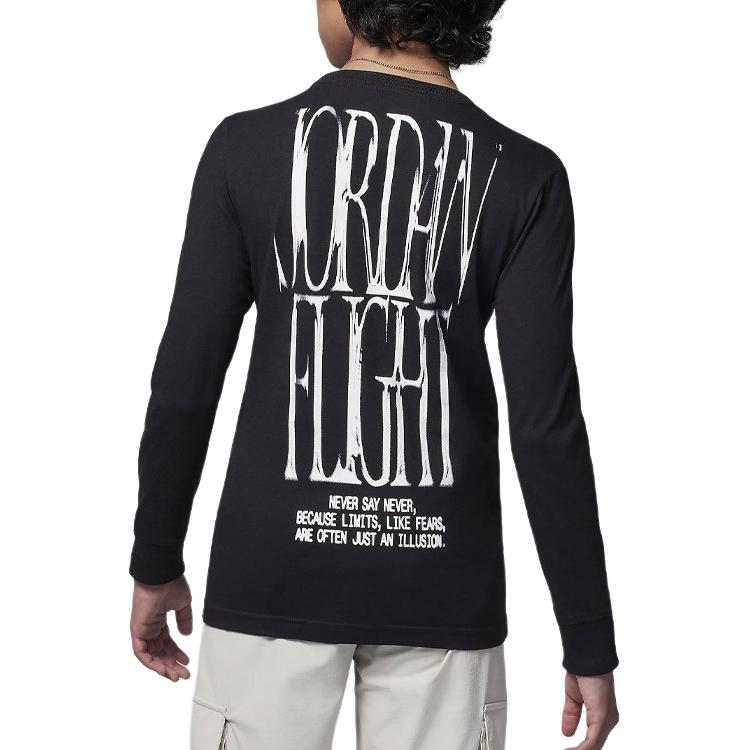 Jordan Camiseta Cómoda Casual de Manga Larga con Cuello Redondo e Impresión de Letras MJ para Niños Tops Negro HQ7115-010