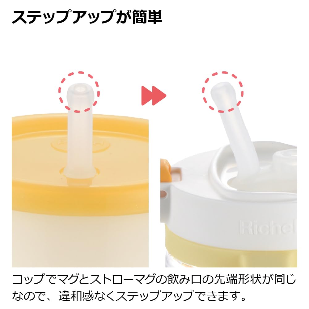 Richell Acria Straw Mug Set KN Light Yellow (Suitable for babies from 6 months old) - Easy to drink from, leak-proof.