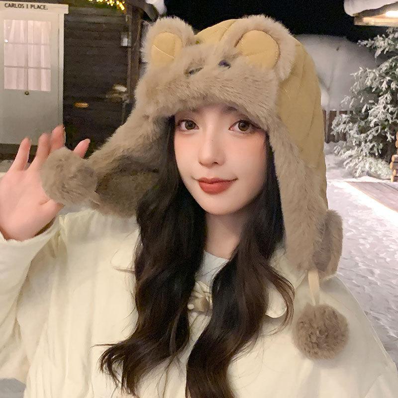 Winter cute rabbit ears plush hat women's thickened plush warm cycling cold ear hat