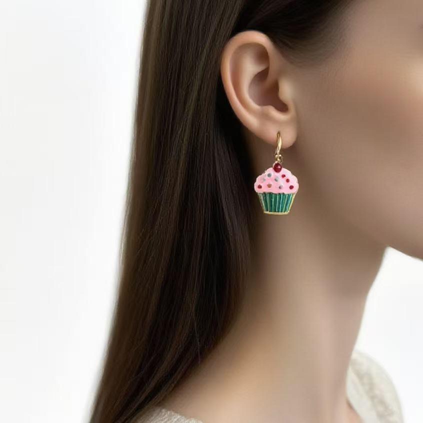 Creative Drip Oil Rhinestone Cake Earrings - Cute Sweet Alloy Pendants