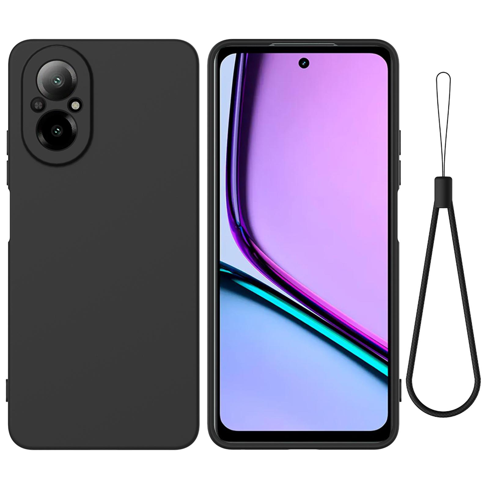 

Для Realme C67 4G чехол с жидкой силиконовой подкладкой из волокна, защитный чехол для телефона с ремешком Black