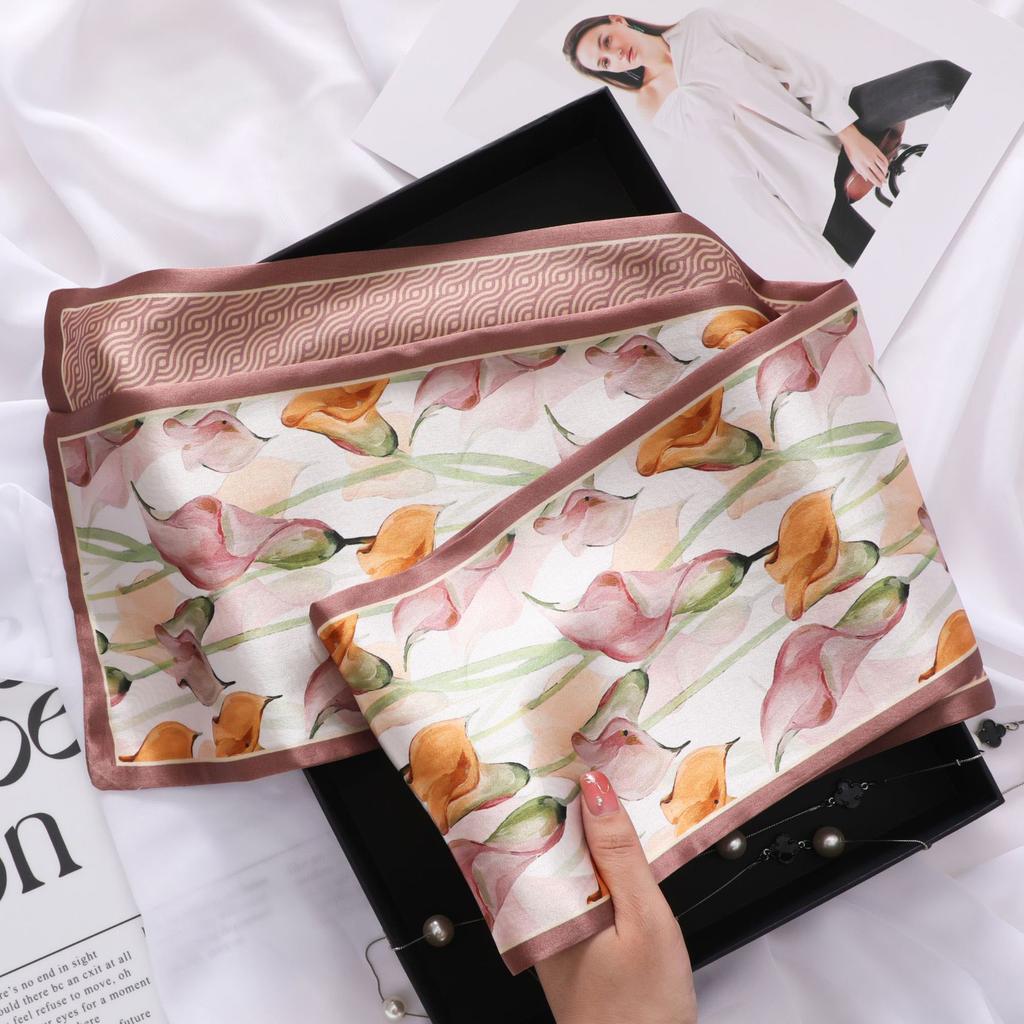 16*145CM 100% Mulberry Silk Scarf Double-Layer Double-Sided Long Narrow Ribbon Scarf Spring Summer Neck Scarf & Hair Tie