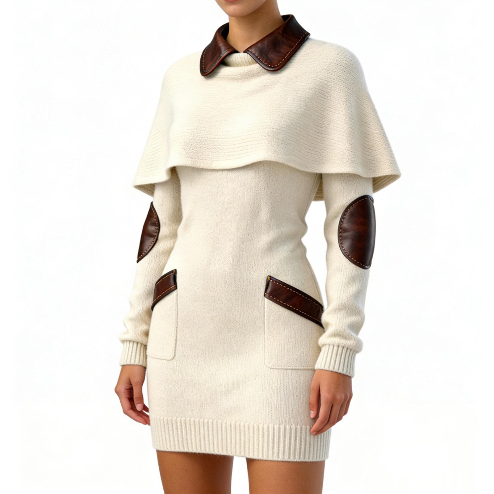 

Жіноча трикотажна сукня приталеного крою зі шкіряними вставками, повсякденна сукня, що підкреслює фігуру L бежевий