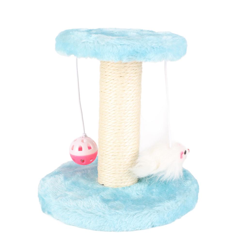 Cat Scratching Post Interactive Soft Plush 2 Layers Sisal Rope Scratcher Tree for Indoor Cats Kittens Blue