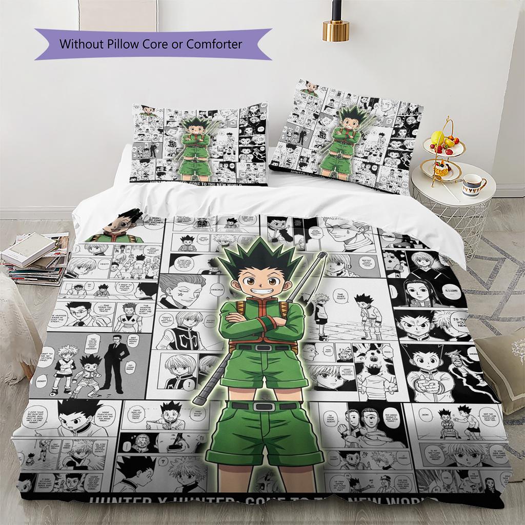 Hunter X Hunter Pattern Bedding Quilt Set Quilt Cover Pillowcase Home Birthday Gift(1 * Duvet Cover + 2 * Pillowcase, Without Core)