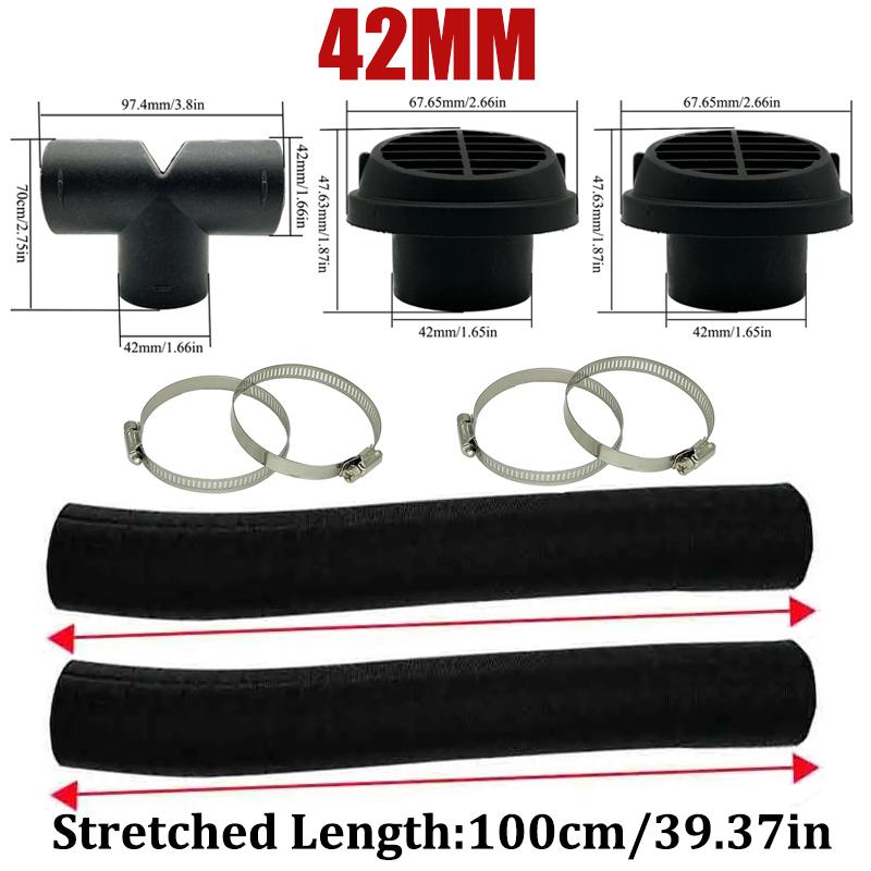 42mm 60mm 75mm 90mm Car Air Diesel Parking Heater 2x Air Outlet Vent + T/YPiece + Duct Pipe + 2x Clamps For Webasto Eberspacher