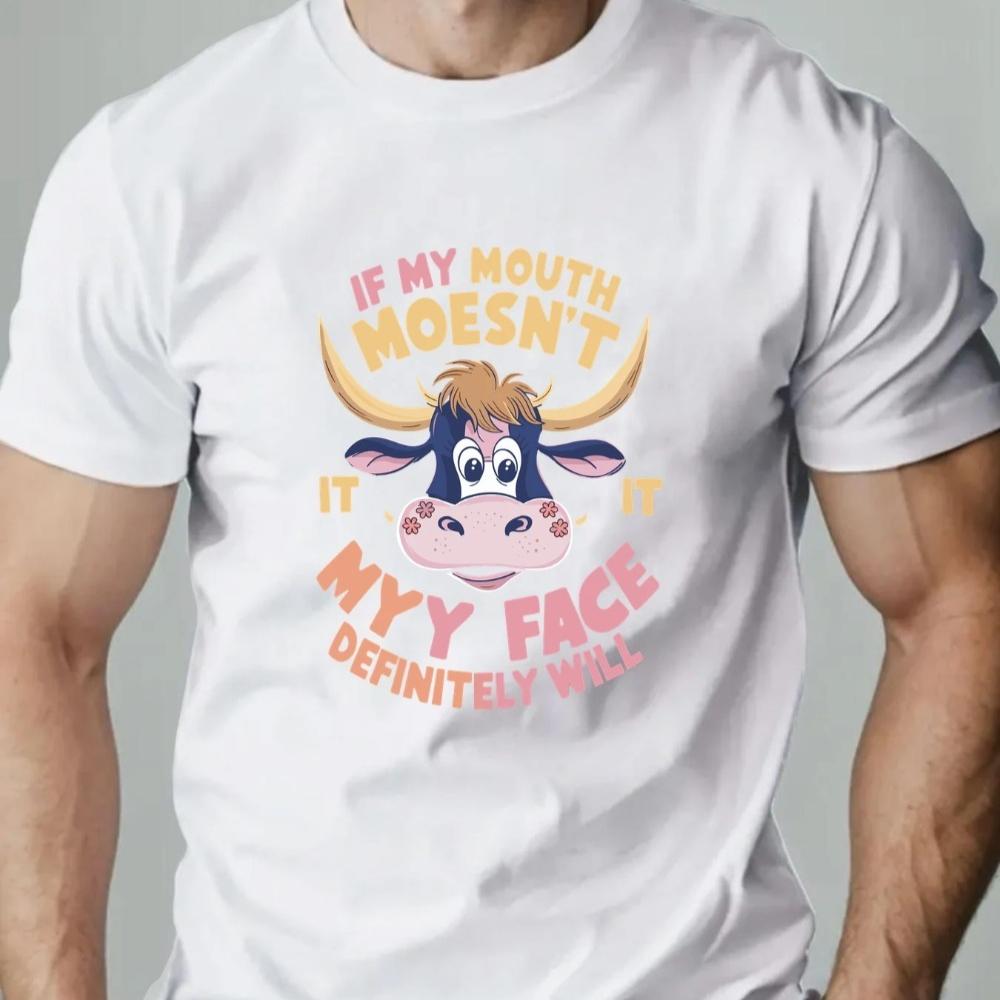 Retro Abstract Face Print Mens TShirt 2025 Cotton Round Neck Streetwear Breathable Summer Tees Cartoon Graphic Fashion Tee