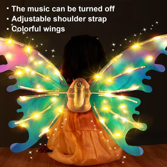 Elektrische Feen-Schmetterlingsflügel mit LED-Lichtern Leuchtende Regenbogenflügel für Mädchen Frauen Rollenspielkostüm für Party Weihnachten