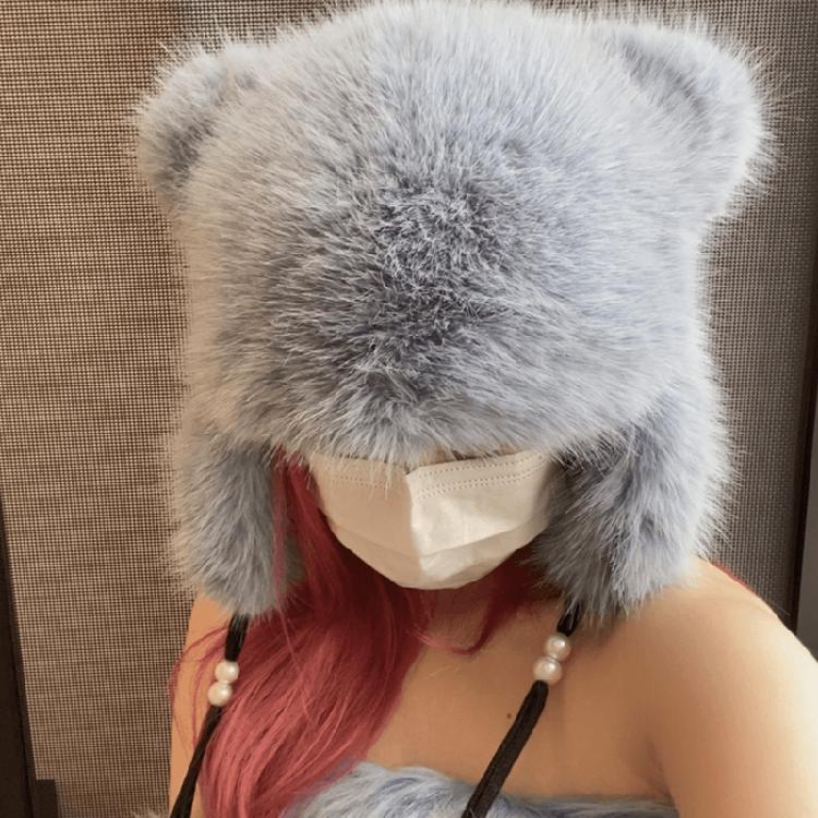 Y2k Girls Cute Bear Ear Shape Hat Windproof Hat for Teen Winter Cycling Skiing