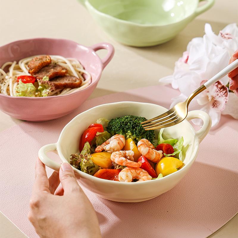 Retro Ceramic Double-Handle Soup and Rice Bowl - Japanese Creative Design