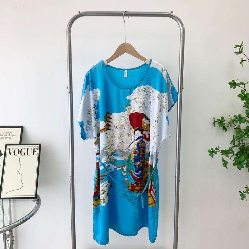 Outerwear Homewear Dress Summer Ultra-Thin Ice Silk Short Sleeve Pajamas Women's Clothing Plus Size Casual Nightdress Special Offer