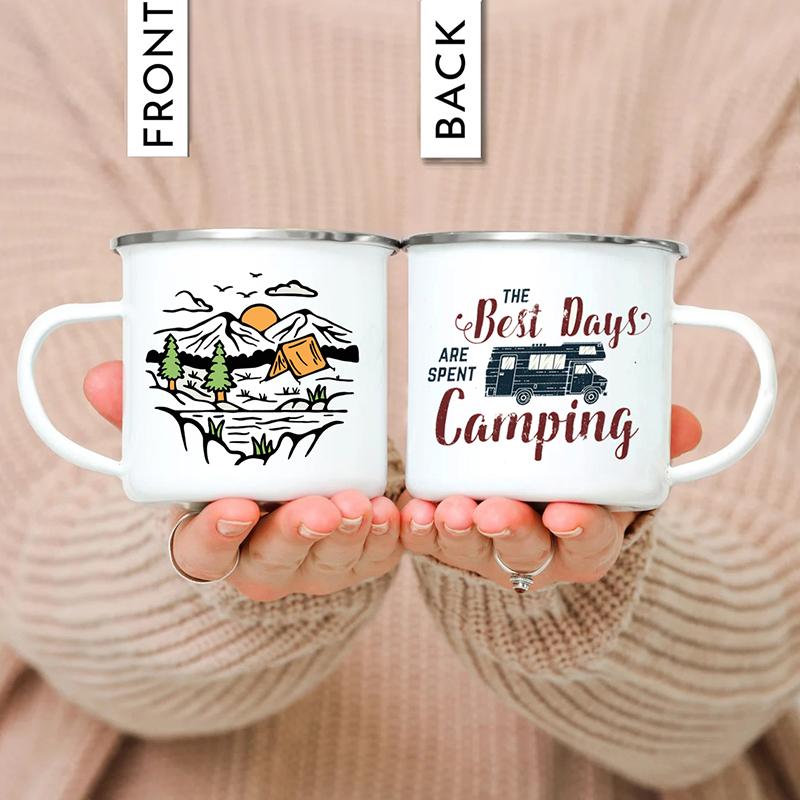 Outdoor Enamel Water Cups, Camping Mug, Campfire Party, Beer Coffee Mugs, Mountain Handle Mug, Best Gifts for Camper Lovers